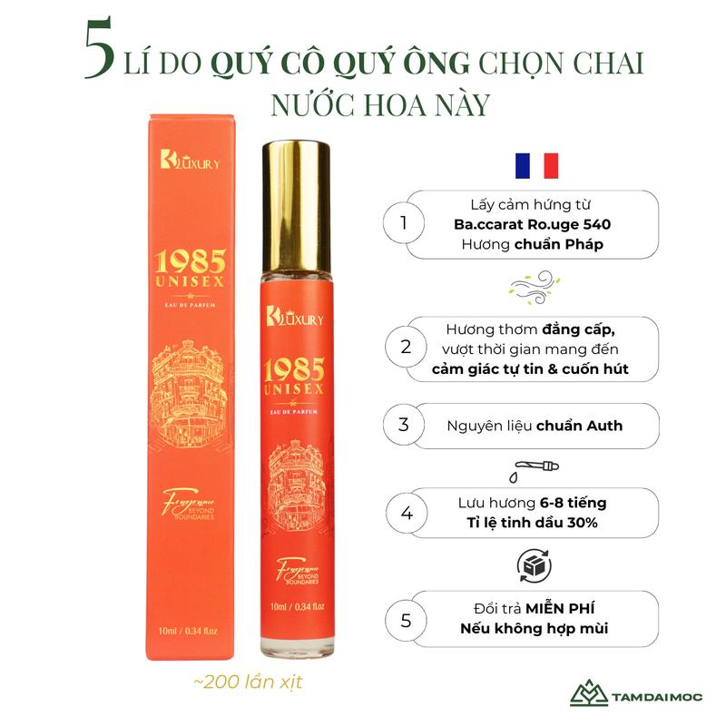 Nước Hoa 1985 UNISEX edp TAM ĐẠI MỘC 10ml - Hương Thơm Đẳng Cấp Mê Hoặc