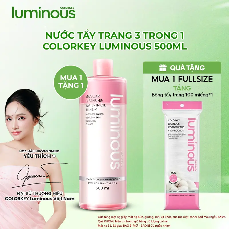 [MUA FULLSIZE TẶNG BÔNG TẨY TRANG] - BIG SIZE Nước Tẩy Trang COLORKEY LUMINOUS Dịu Nhẹ Và Làm Sạch All-in-1 Micellar Cleansing Water In Oil