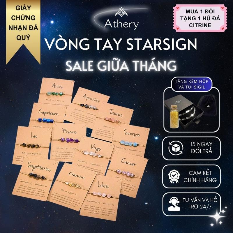 1 TẶNG 3 Vòng tay Cung hoàng đạo Starsign Athery - Đá năng lượng thạch anh tự nhiên - Trang sức Phụ kiện thời trang Phong Thuỷ Unisex