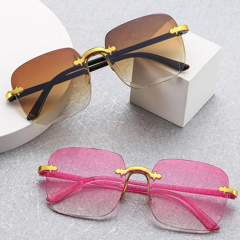 Kacamata Hitam Tanpa Bingkai Frame Kotak Persegi Desain Mewah Wanita Sunglass Eyewear 2
