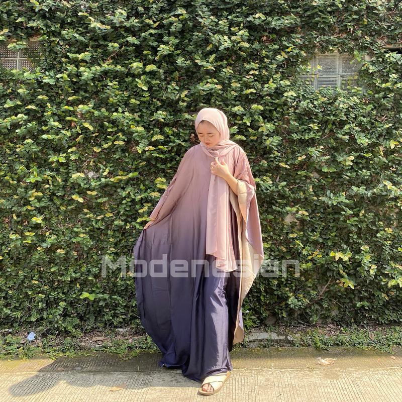 Kaftan Gradasi Gamis Lebaran Idul Fitri Terbaru 2024 Wanita Muslimah Elegan Kekinian Busui Armany Silk 0