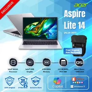 ACER ASPIRE LITE 14 AL14 N4500 8GB 512GB W11+OHS+M365 14.0FHD IPS GRY/PINK/BIRU-36P.C7VD/C7Q8/C9YY