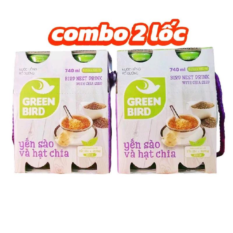 [ combo 2 lốc × 4 chai ] NƯỚC YẾN SÀO HẠT CHIA GREENBIRD.( Men Vi Sinh-VITAMIN-AXIT AMIN-PROTEIN-Chè-đồ ăn vặt snack,food,cake,drink,yến sào,yến chưng sẵn,nước giải khát,yến chưng chọn vị,tổ yến, yen sao chung san,dhc vietnam