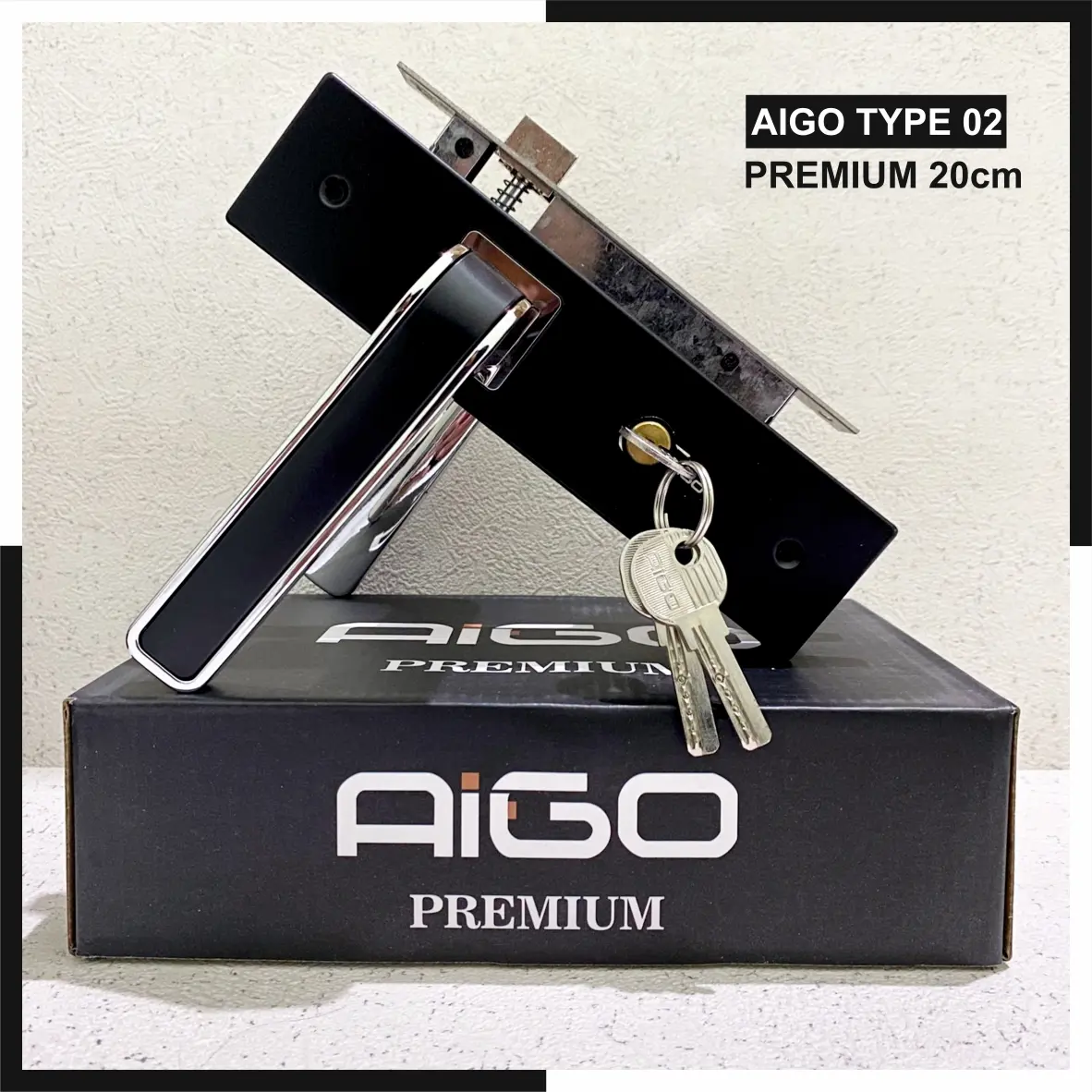 BIG SALE- Handle Pintu AIGO Stainless Set Hitam Ukuran Tanggung 20cm,Gagang Pintu Minimalis