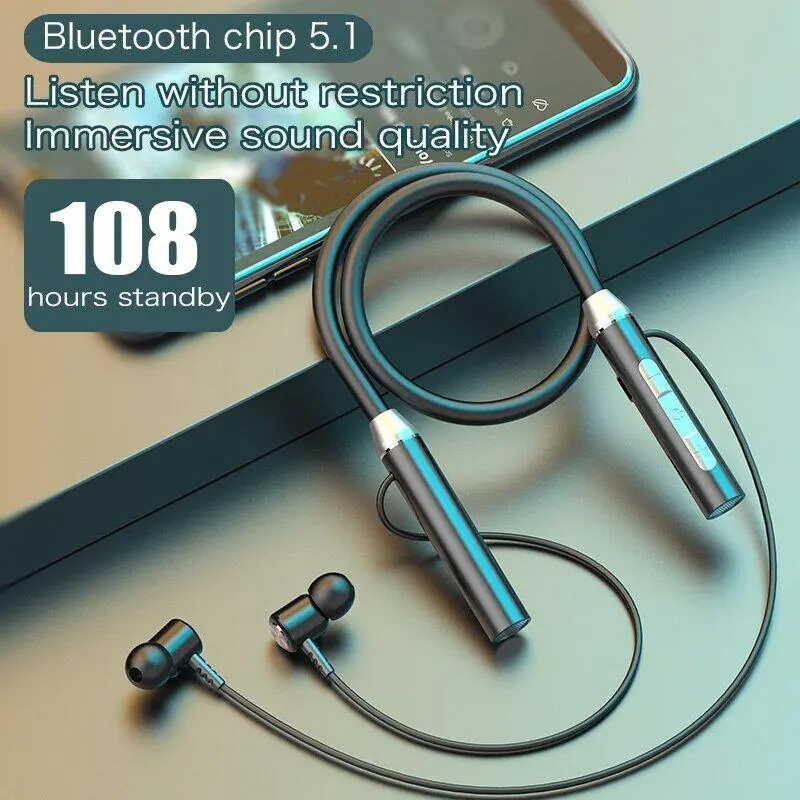ROR Store - Tai nghe không dây thể thao Bluetooth đeo cổ, nguyên bản, mới, với thẻ TF, hút từ tính hai tai, 100% Nhét Tai Nghe Nhạc Earphone