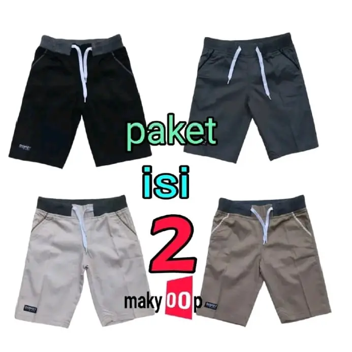 ( PAKET 2 PCS ) Celana Chino Pendek Pria Dewasa Jumbo Standar Pinggang Karet L XL XXL