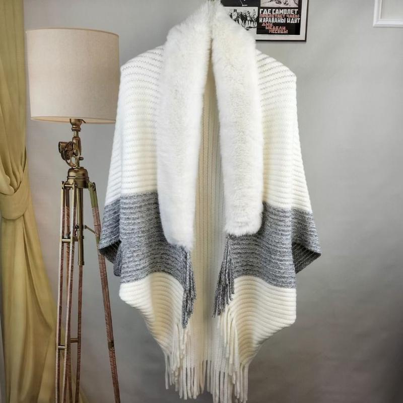 Áo Choàng Mùa Thu Và Mùa Đông Mới Cho Nữ, Khăn Choàng Rộng Giả Cashmere, Cổ Áo Len, Tua Rua Ấm Áp Với Lớp Phủ Sườn Xám, Áo Cardigan Dệt Kim, Áo Khoác Cao Cấp