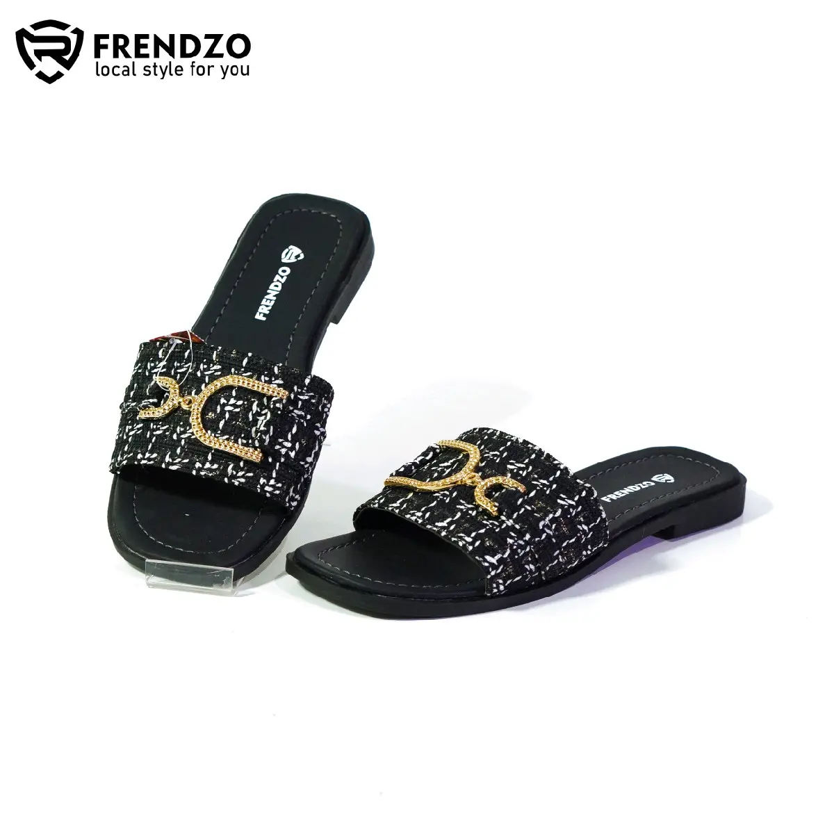 Sandal wanita teplek slip on motif rajut Trendy ukuran 37,38,39,40 Sendal Selop Hitam Cewek