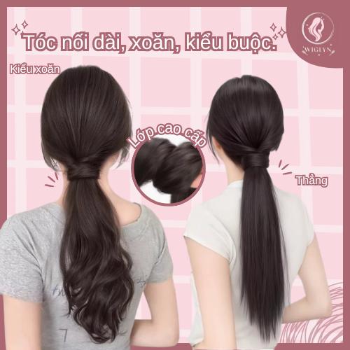 Tóc giả kiểu buộc đuôi ngựa, dạng thẳng và gợn sóng, gắn chắc chắn, tơ nhân tạo…