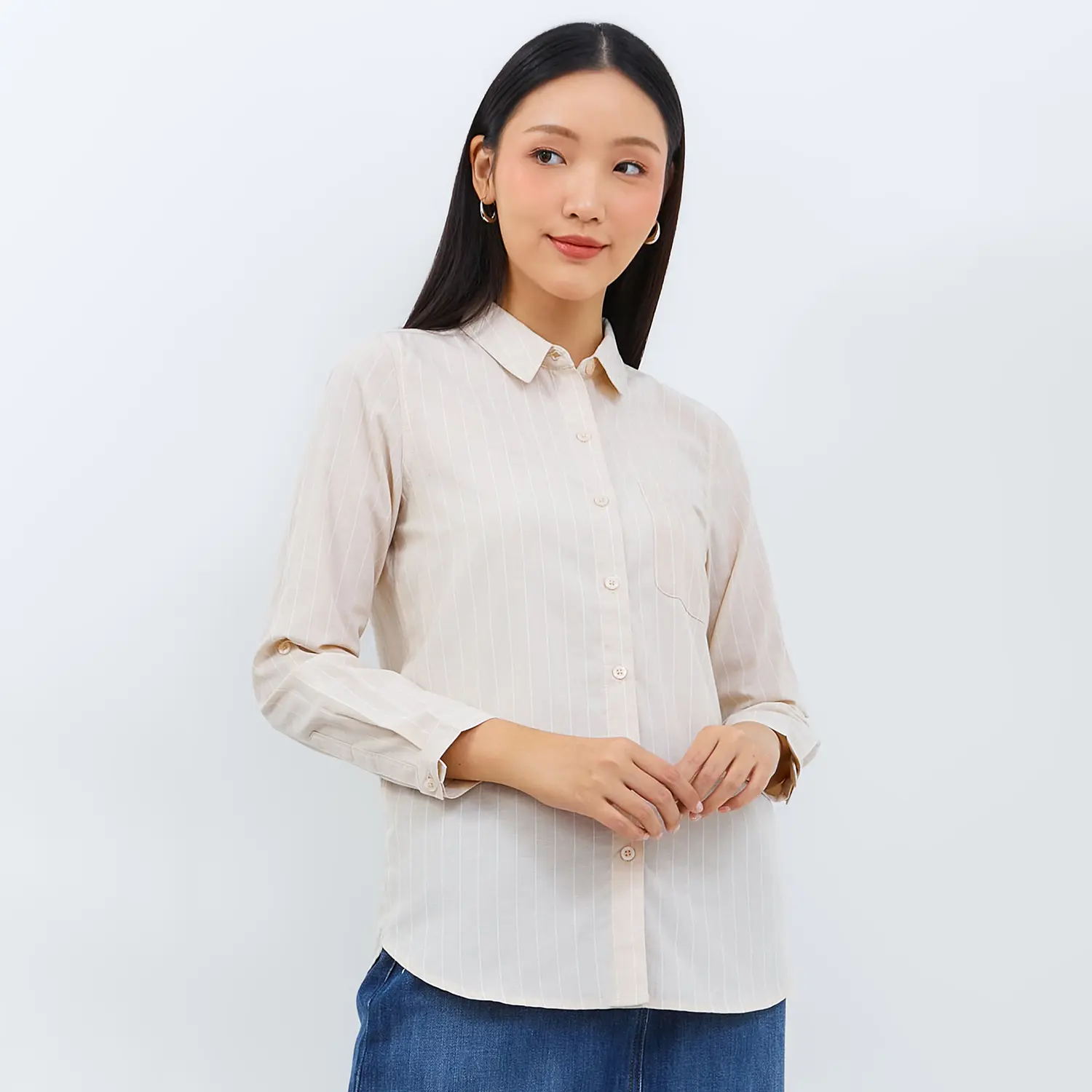 Geela Official - Aurelia Cream Stripe Shirt (G.11615) - Kemeja Wanita
