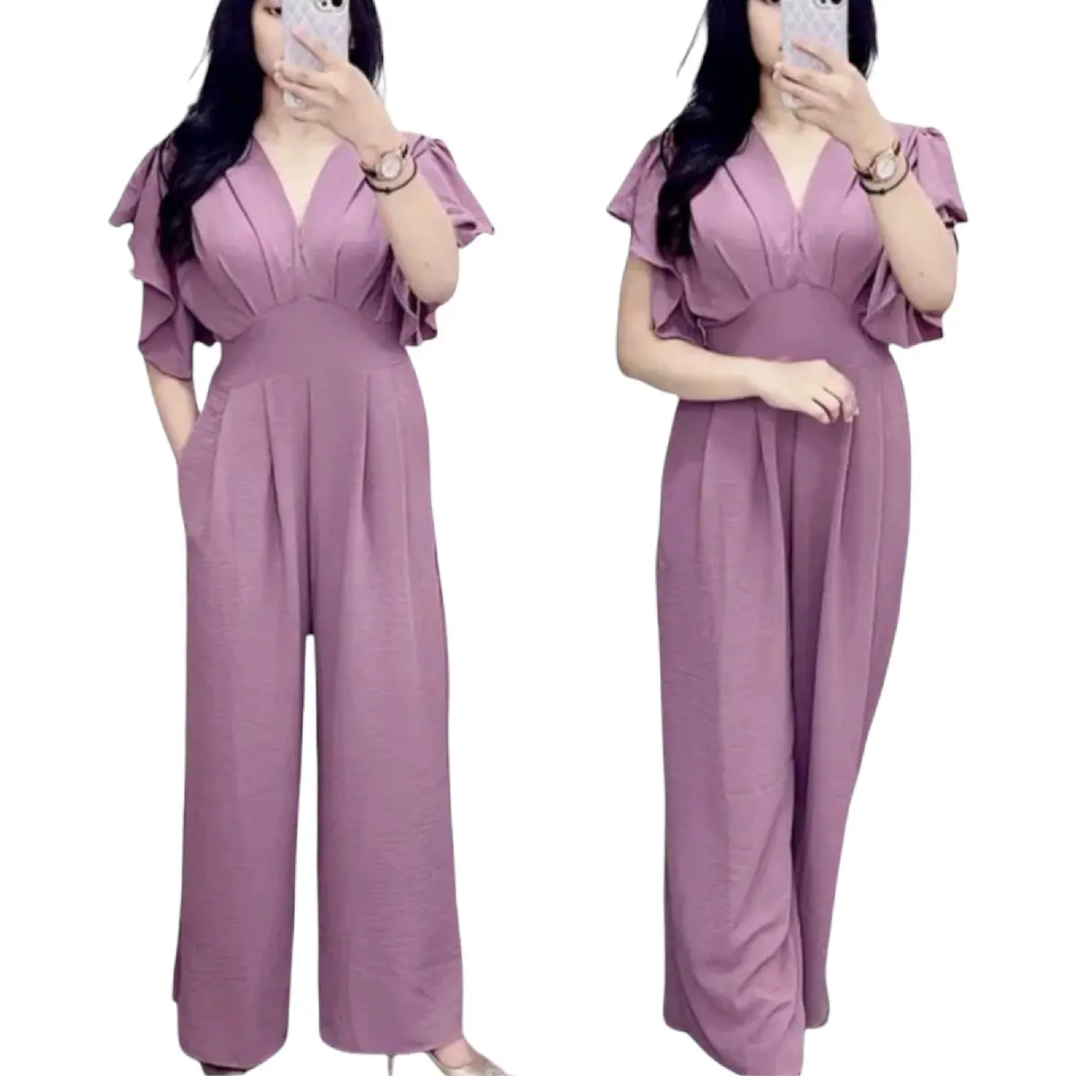 Jumpsuit Overall  Panjang Wanita Casual Crinkle