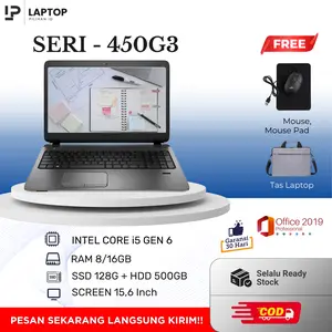 LAPTOP PILIHAN I SERI 450G3 I i5 GEN 6 I RAM 8GB I SSD 128+HDD 500GB I 15.6 INCH I BERGARANSI