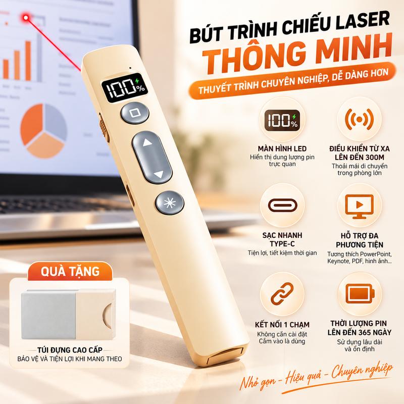 Bút clicker slide B1 không dây cắm USB cho laptop điều khiển PPT pin sạc bền