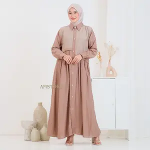 Gamis Tania Bahan Katun Polo Linen Premium ByAMSTORE13 Terbaru Simpel Elegan Dress Wanita Muslim Panjang