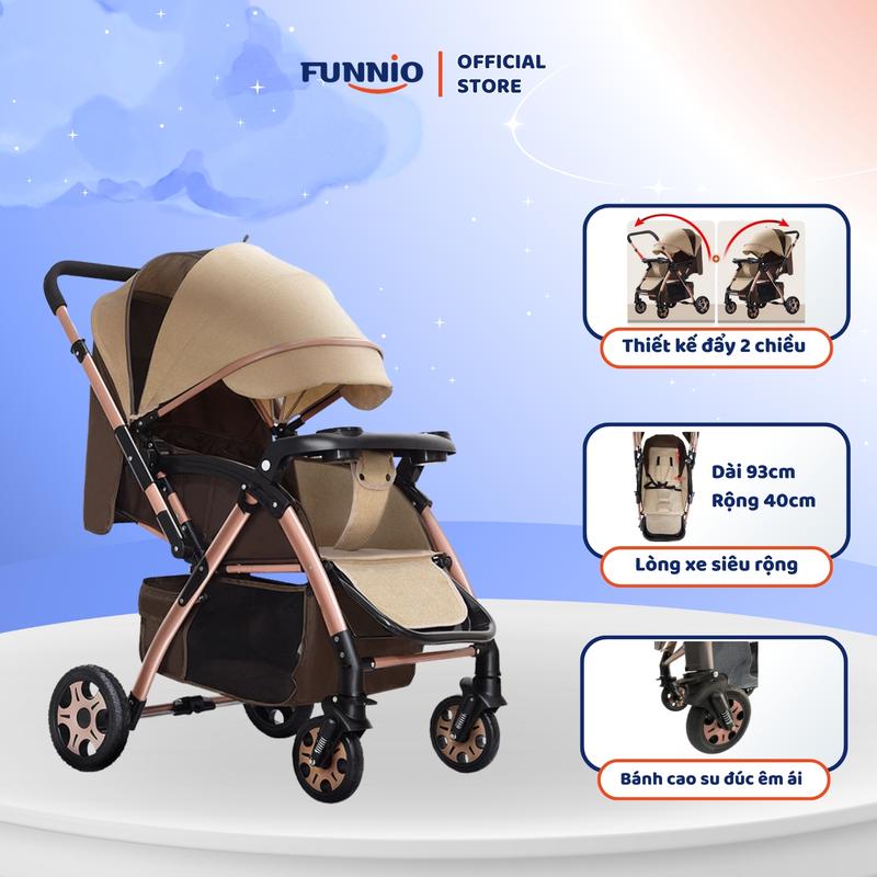  Xe đẩy HuaYing 6602 bản nâng cấp thiết kế đẩy 2 chiều 3 tư thế ngồi ngả nằm lòng xe siêu rộng rãi cho bé từ sơ sinh bánh cao su đúc mềm 