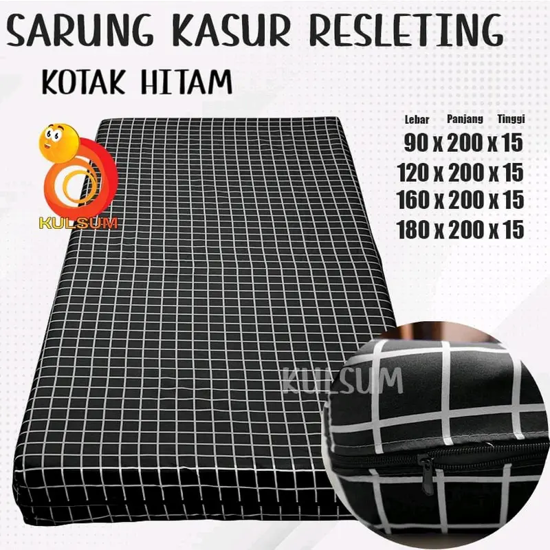 Sarung kasur busa Resleting Bahan poliester motif kotak Hitam,Navy,Abu-Abu All size Terlaris dan Termurah 0