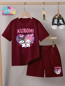 Setelan Anak Laki-laki / Perempuan dan Celana Pendek Ukuran 3-10thn Motif Kuro Melo Fashion Baju