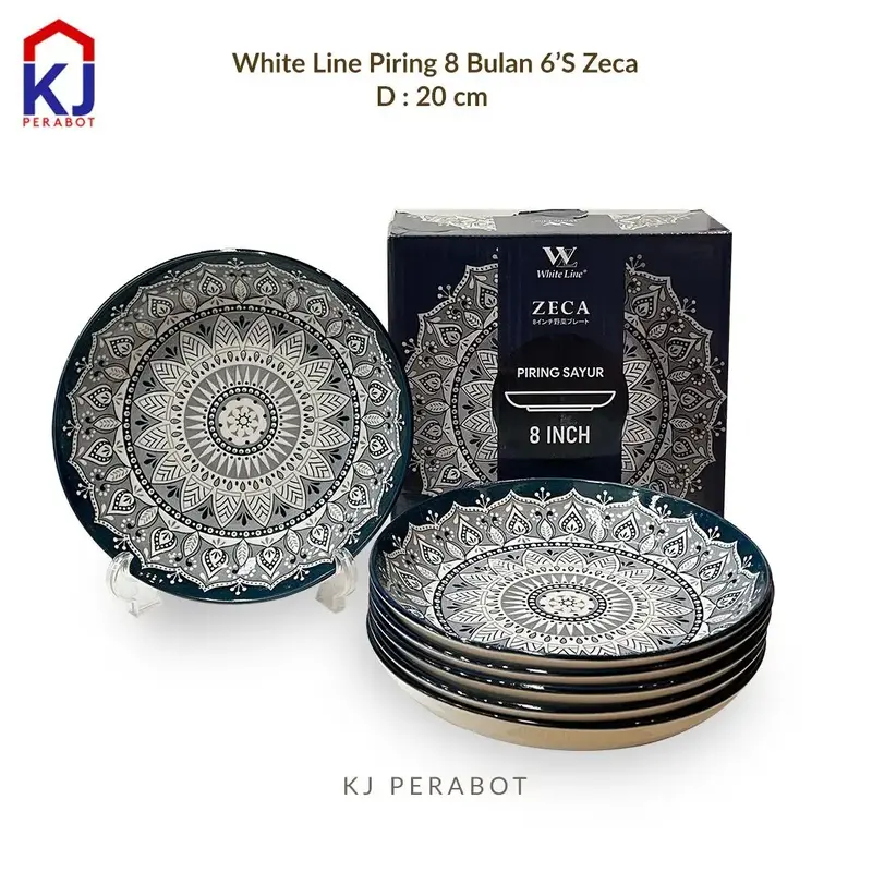 KJ Perabot - White Line Piring 8 inci Bulan 6`S Set Simple Kitchenware 5