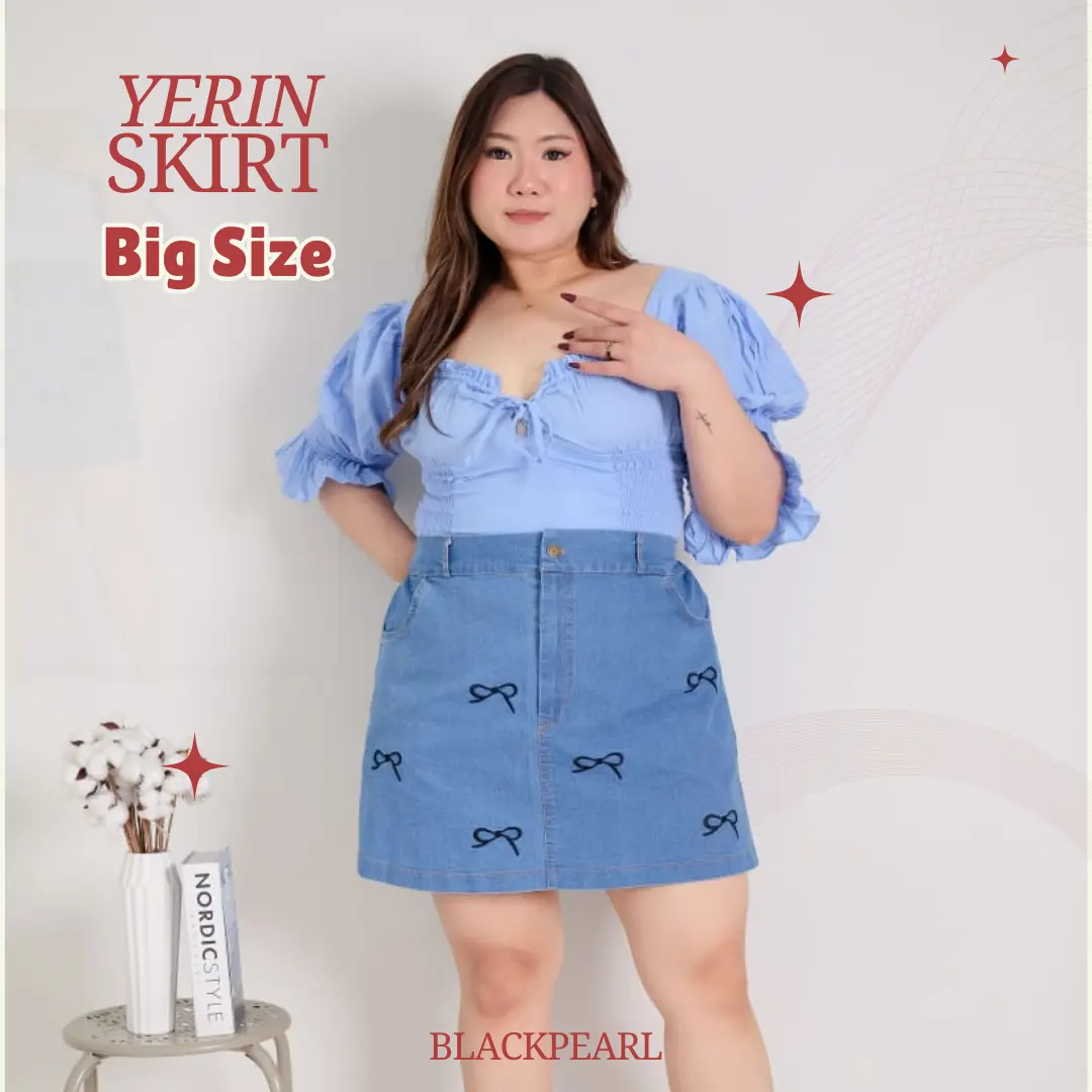 YERIN Rok Jeans Pendek Jumbo Big Size Coquette | Rok Mini Pita Skirt Plus Size