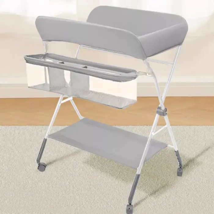 Baby Changing Table, Portable Folding Diaper Changing Station with Wheels, Toddler Storage Rack, Nursery Organizer
