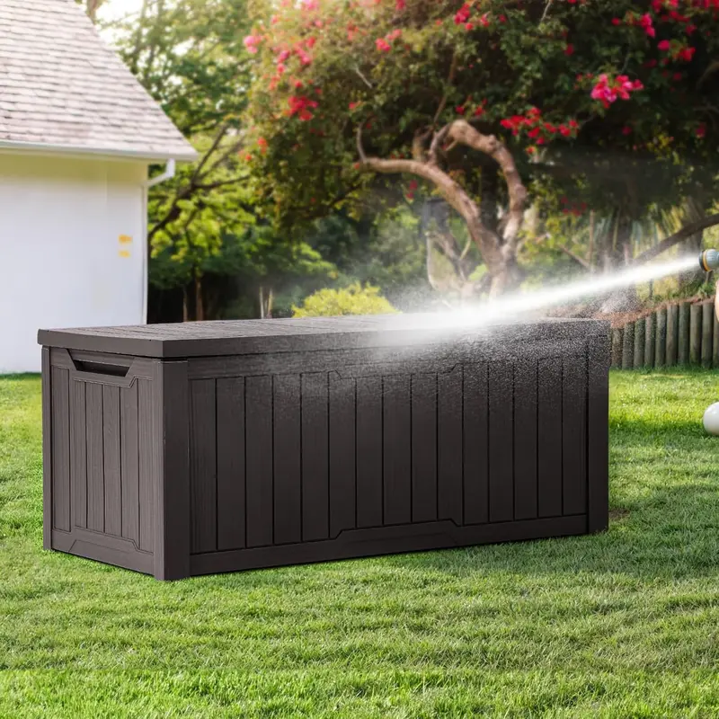 YITAHOME Outdoor Storage Box, 120 Gallon Waterproof Deck Box for Garden Tools, Patio Cushions,Lockable, Easy Assembly, Dark Brown / Black / Dark Grey 1