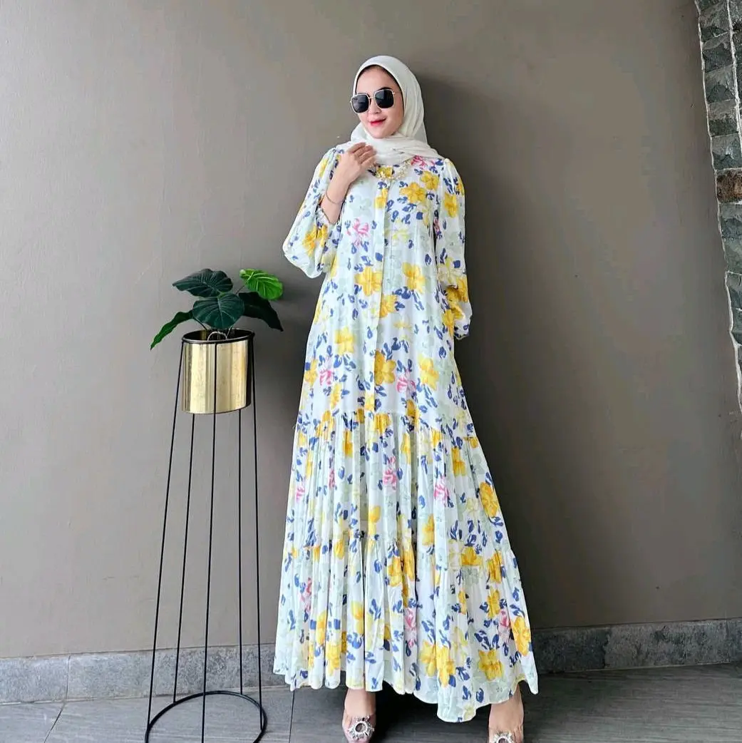 Gamis Rayon Diamond Busui Friendly Kancing Depan LD 110 PB 135 Rempel Dress Panjang Variasi Muslim Wanita