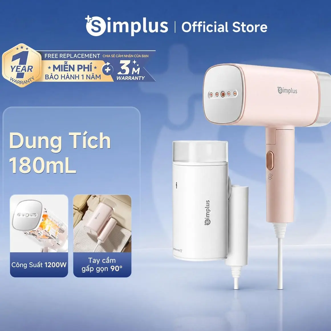 SimplusVN Bàn ủi hơi nước cầm tay Simplus GTJH020, Công suất 1200W, Bình chứa nước 180ml, Gấp gọn tiện lợi Bảo hành 1 năm chỉ đổi không sửa