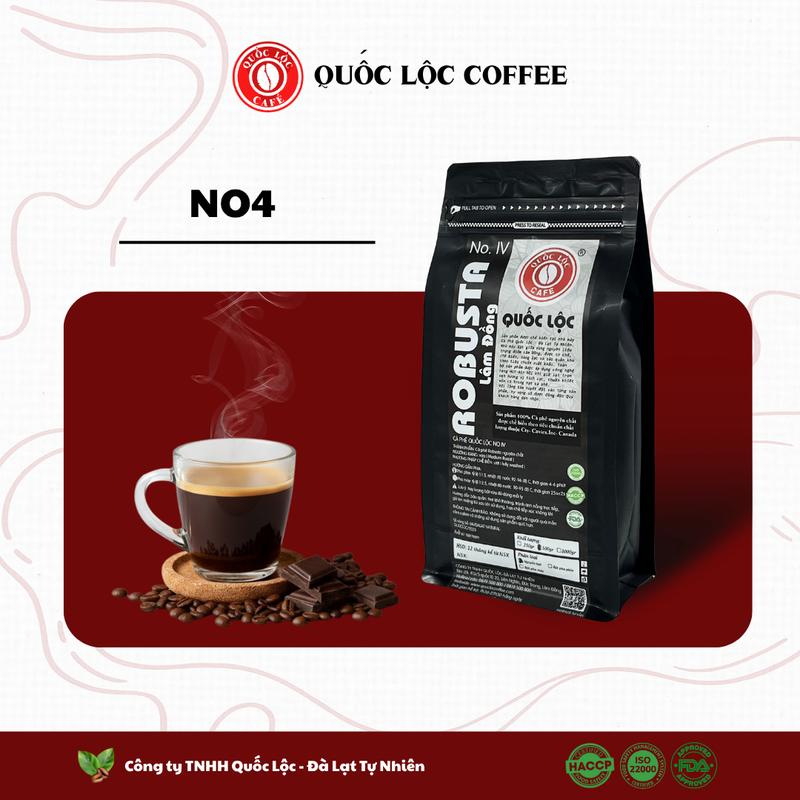 Cà phê rang mộc Robusta No4 - Robusta chế biến ướt Quốc Lộc Coffee- Cafe Coffee