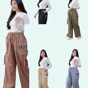 Paket Hemat 3pcs Celana Cargo Kulot Panjang Wanita Katun Karet Dewasa Bawahan Casual CelanaKargoWanita celanakargowanitapremium