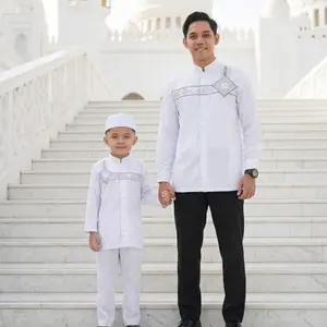 Kemeja koko ayah dan anak laki laki motif bordir bahan katun - setelan anak laki laki - sarimbit - al burhan
