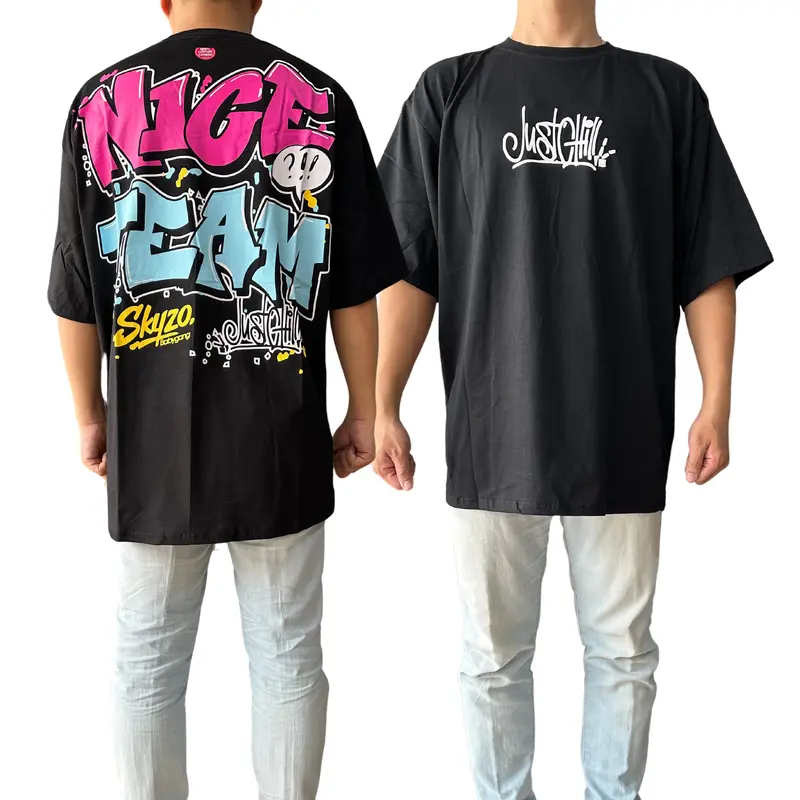 Kaus Distro Oversize Nice Team Katun Combed Hitam Santai keren 0