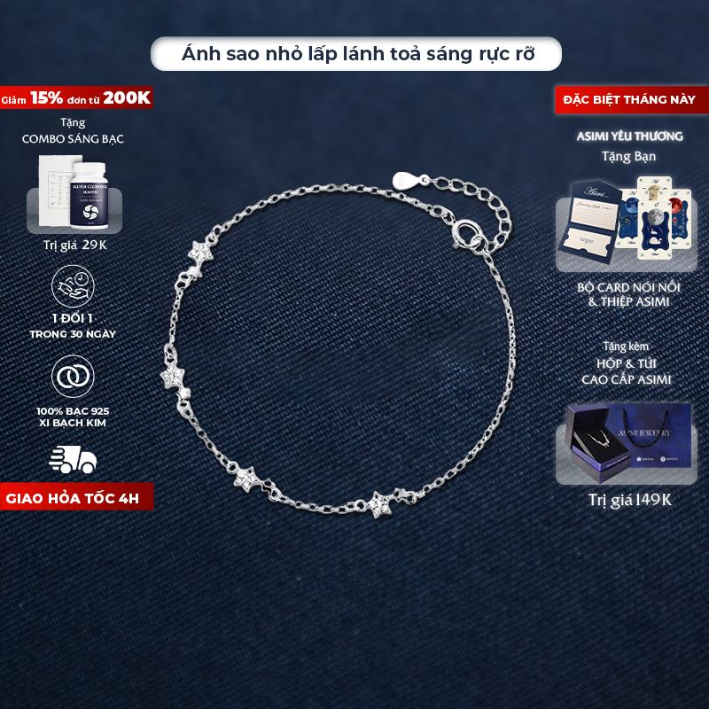 Lắc tay bạc Ý S925 nữ mặt ngôi xinh xắn Asimi, vòng tay bạc xi bạch kim nhỏ xinh Star Cute LT33