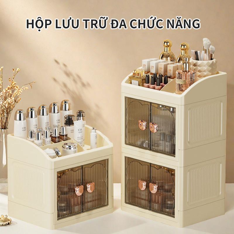 Tủ mỹ phẩm. Hộp lưu trữ mỹ phẩm trên bàn kệ lưu trữ trên bàn tủ lưu trữ mặt bàn sản phẩm chăm sóc da công suất lớn hộp trang điểm tủ quần áo cảm giác cao cấp ngăn kéo kệ