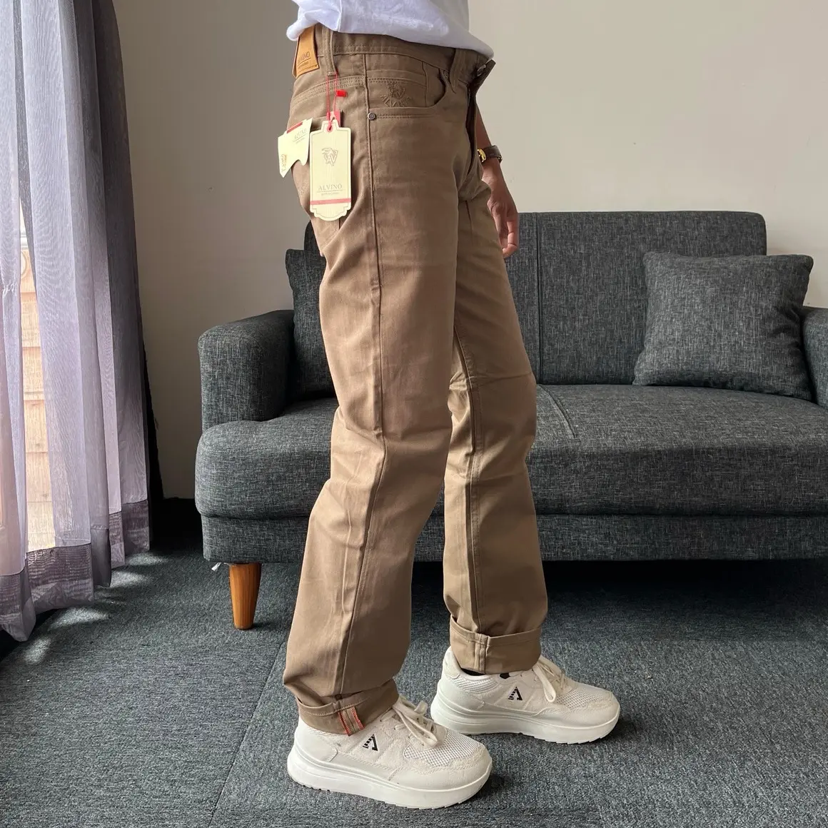 Celana Kanvas Pria ALVINO Panjang Original Model Standar Reguler Celana Pria Bordir Hitam Cream Kantong Mocca Nyaman Lembut Chino Formal Canvas Santai