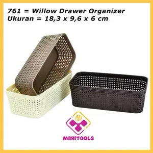 MINITOOLS Green Leaf 761 Keranjang Plastik Wadah Laci Organizer WILLOW Wadah Serbaguna Ukuran 18,3 x 9,6 x 6 cm