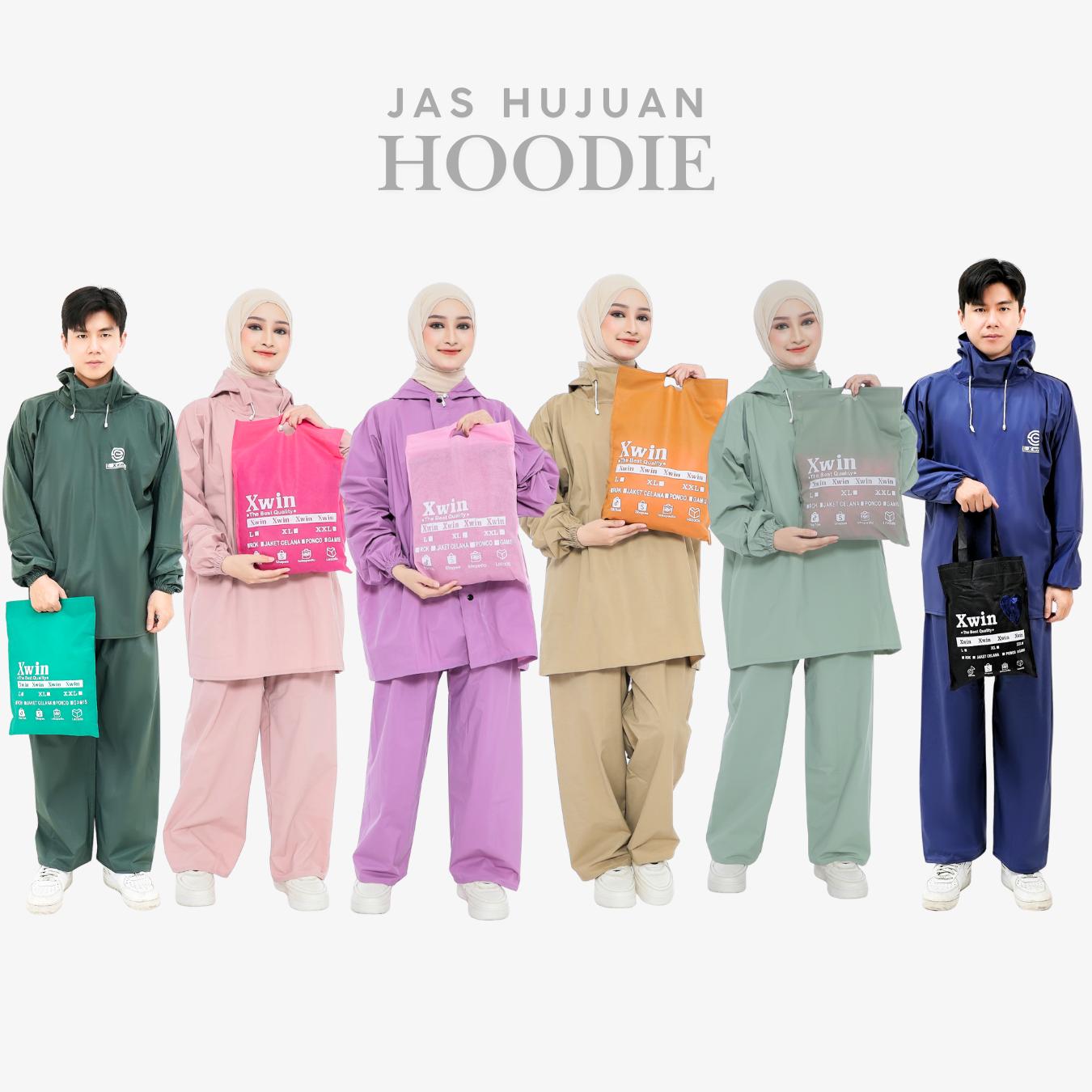 Jas Hujan Raincoat Anti Rembes Air By Xwin Mantel Hujan Original Setelan Baju Celana - Bahan Pvc Karet Elastis Kuat Tebal untuk Pria dan Wanita