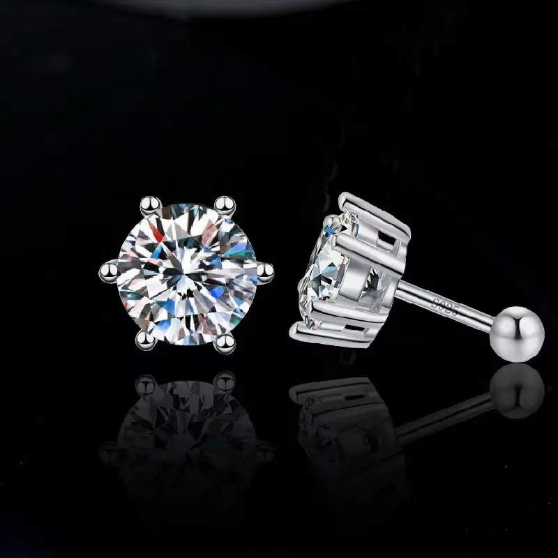 LLXYW Each 0.2-2ct Certified Moissanite Stud Earrings for Men Women Created Studs S925 Luxury Quality Jewelry