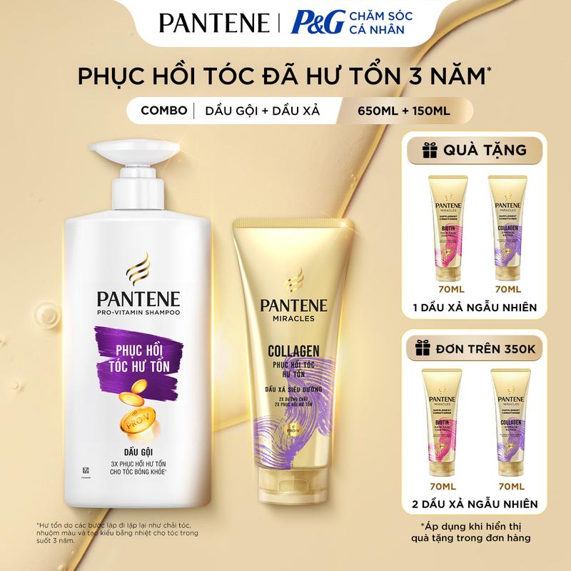Dầu Gội PANTENE Pro-V Hỗ Trợ Phục Hồi Hư Tổn - Chai 650ML Tặng Dầu Xả Hỗ Trợ Phục Hồi Hư Tổn - Chai 150ml