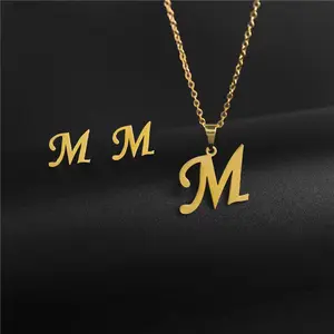 【Diberikan anting huruf】Kalung Inisial Huruf A-Z Titanium Asli Ori Kalung Emas Kekinian Fashion Anti Karat Anti Luntur LIONTIN Perhiasan Abjad Set Kalung Anting Y2K Aesthetic Aksesori Hijab Elegan Chain Perhiasan Gold