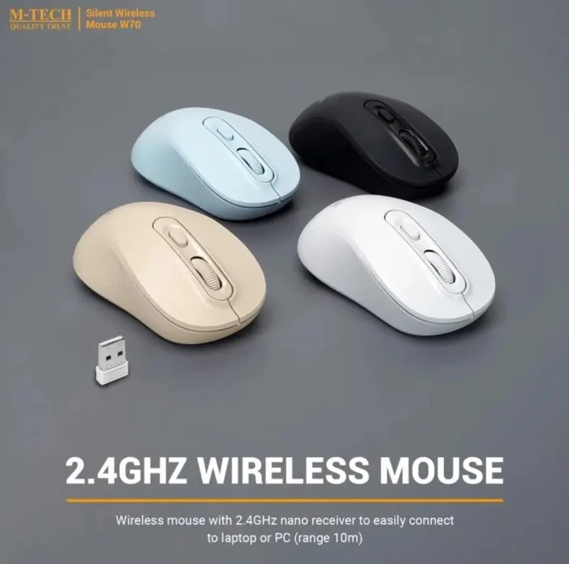 Mouse wireless m-tech w70 optical 4d 1600dpi 2.4ghz silent - w-70 mtech 0