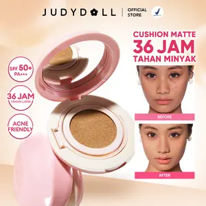 Judydoll Pink Matte Cushion SPF50+ PA+++ (High coverage, ringan, minim oksidasi, cocok untuk kulit berjerawat) easy application, flawless finish, tahan lama