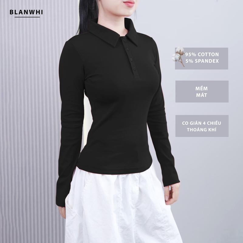 BLANWHI ÁO POLO NỮ TAY DÀI MỀM NHƯ BÔNG GÒN EXTRA SOFT | 95% COTTON | 5% SỢI SPANDEX