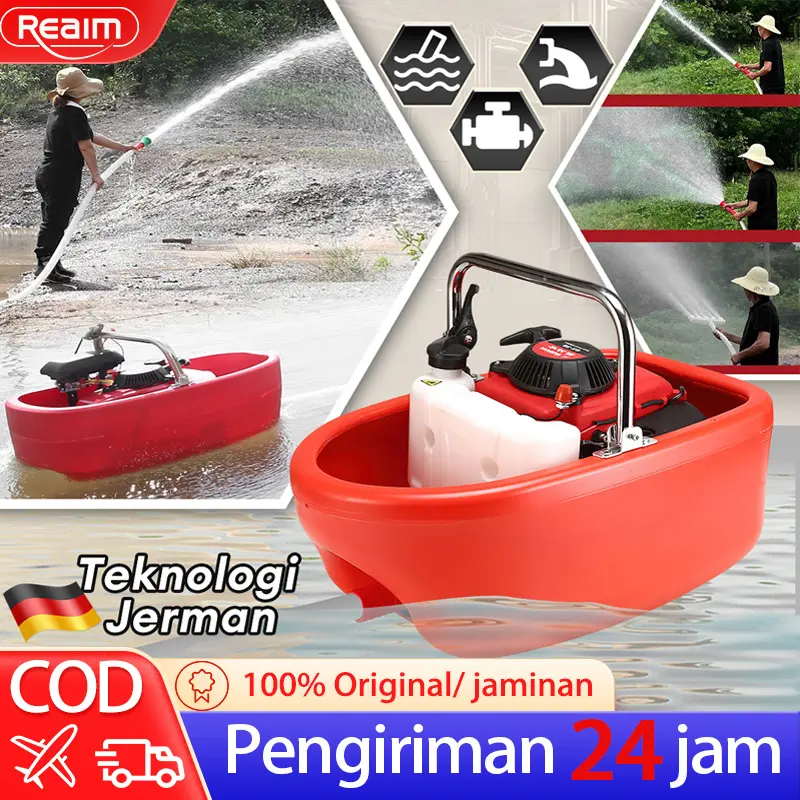 REAIM Pompa Air Apung 2 Tak Water Pump Bensin 2 inch Floating Pump - Pompa Air Apung Irigrasi Pompa Air Udara Bensin Pompa Mengambang 5.5HP - Hemat BBM, Debit Besar, untuk Pertanian & Darurat Banjir