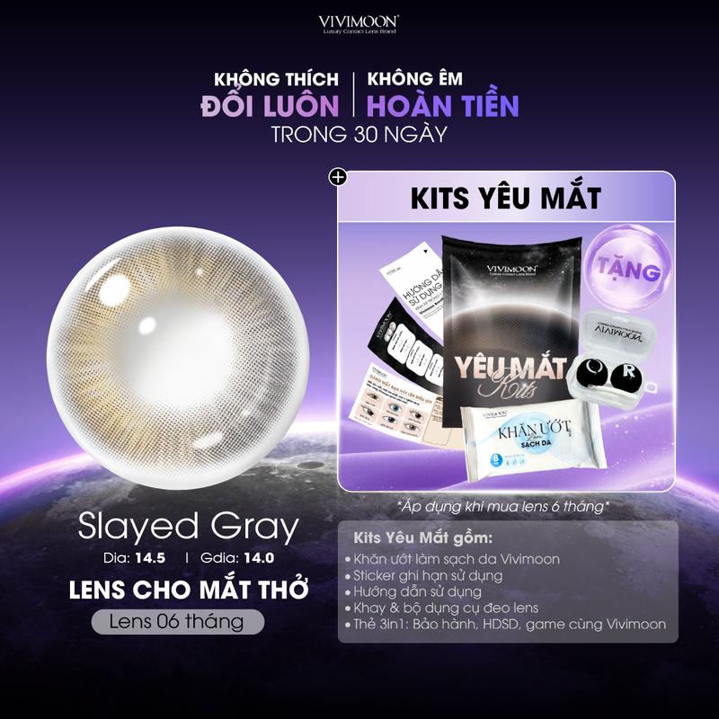 NEW COLLECTION 14.5 Kính áp tròng VIVIMOON EYECONIC Lens cận cho mắt thở màu xám ánh bạc baby Slayed Gray giãn tròng to 14.5mm chất liệu Silicone Hydrogel đeo êm mềm HSD 06 tháng Giá 1 đôi