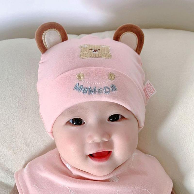 Mũ Trẻ Sơ Sinh Thiết Kế Hình Gấu Dễ Thương, Chất Liệu Cotton Mềm Mại Thoải Mái, Thích Hợp Cho Bé Trai Và Bé Gái Trẻ Sơ Sinh, Mũ Len 3