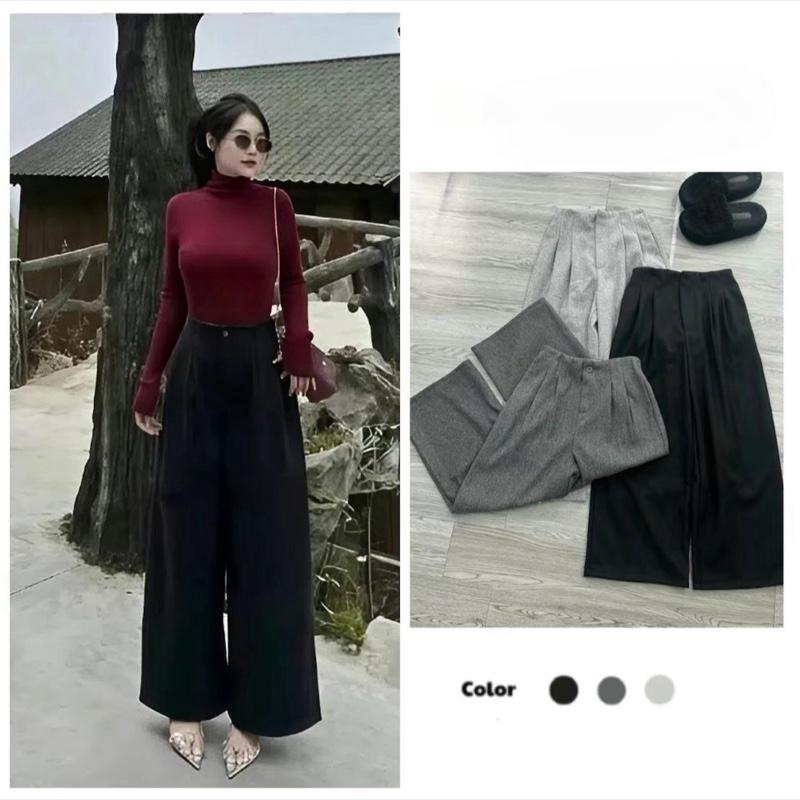 CÓ CHO NẤM LÙN Quần dạ ép QCCC có phối lưng chun co dãn quần ống suông nữ chất dạ ép có phối lưng chun