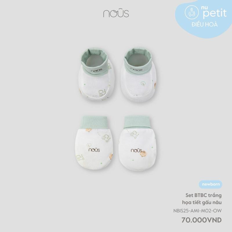 [ Nous] Set sơ sinh dài cài lệch Nous màu trắng họa tiết phối xanh lá cho bé sơ sinh size newbon. Gồm mũ gấu và bao tay bao chân, chất vải peptit mềm mịn và co giãn tốt, thấm hút mồ hôi tốt. 3