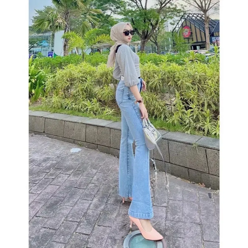 Celana Cutbray Jeans Wanita Import Strech High Panjang Keren Vintage Waist Melar Hitam - Size 27-42 Putih Dark 1