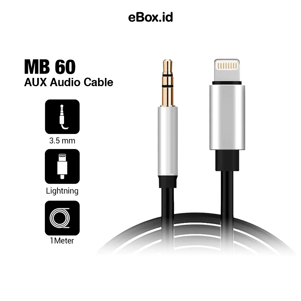 eBox MB60 Kabel AUX Audio Lightning To Jack 3.5mm 1 Meter Gold Plate