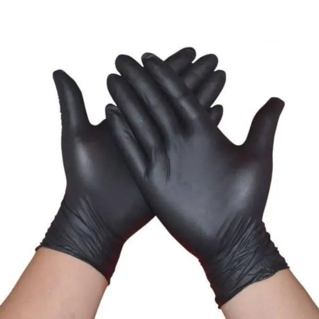 10 pcs Sarung Tangan Nitrile Hitam Aman Buat Makanan Bebas Bedak ukuran random Cleaning latex lembut sarung tangan pembersih desk regular Karet sarung  tangan
